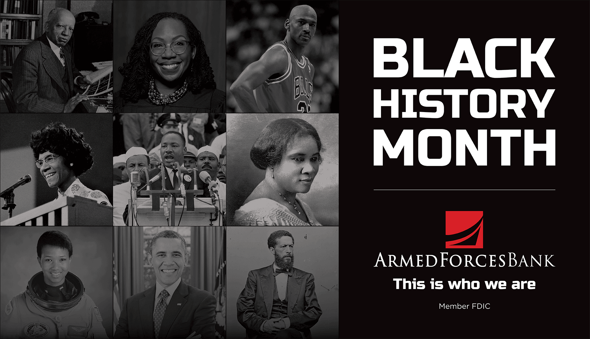 an infographic displaying prominent black figures for Black History Month