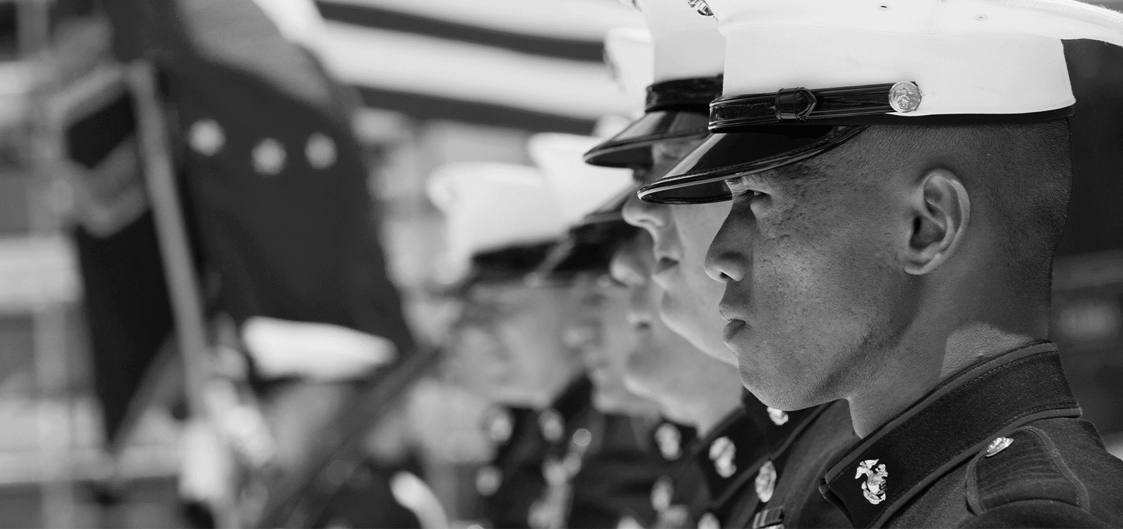 Marines stand at attention in formation