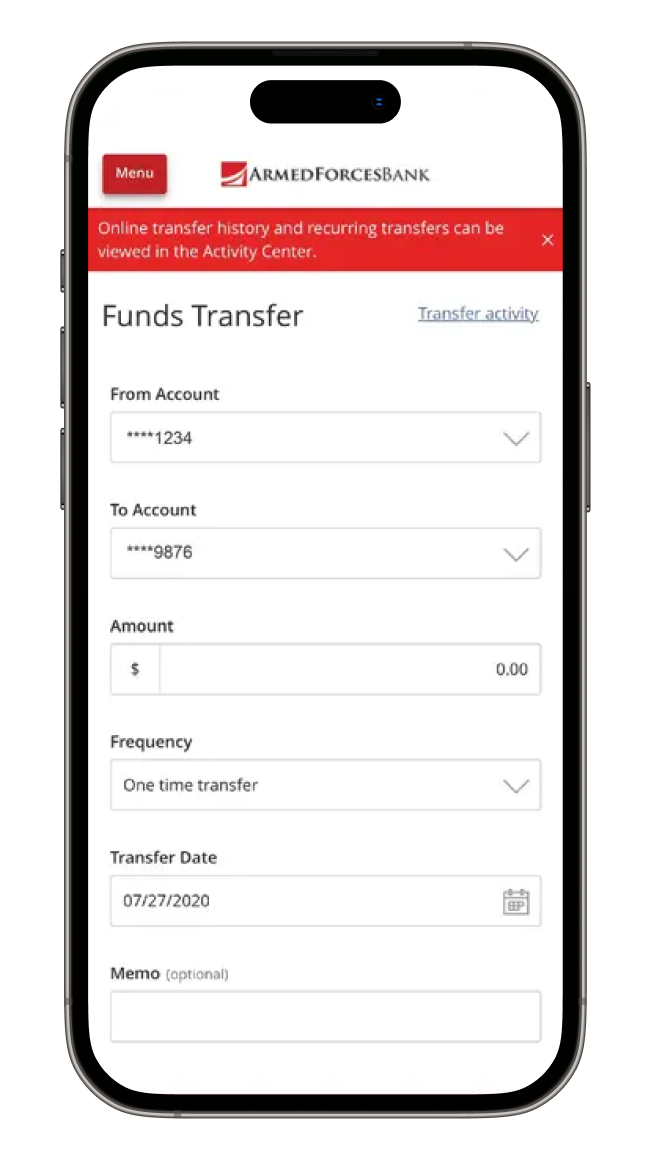 Business Mobile App screenshot of funds transfer